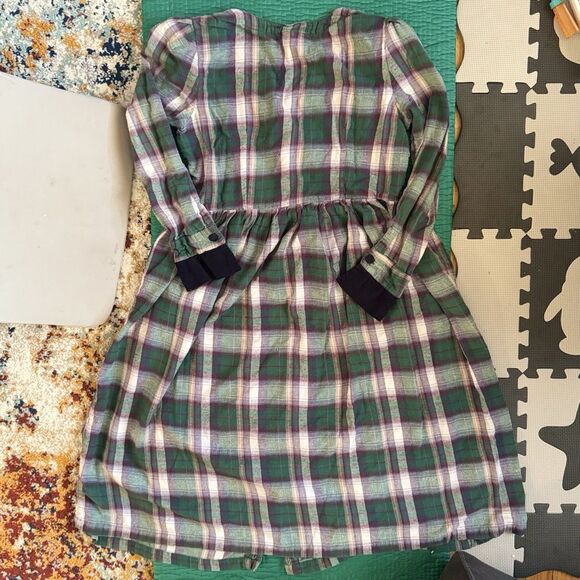 Vintage 90s Dress 16 Purple Green Plaid Flannel Contrast Collar Maxi S. Roberts - Picture 2 of 15